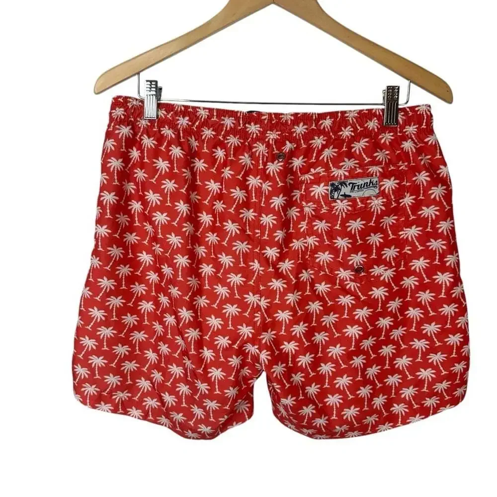 Trunks Red Palm Tree Print Swim Shorts Men’s Large Quick‑Dry Tropi‑Vacay Core